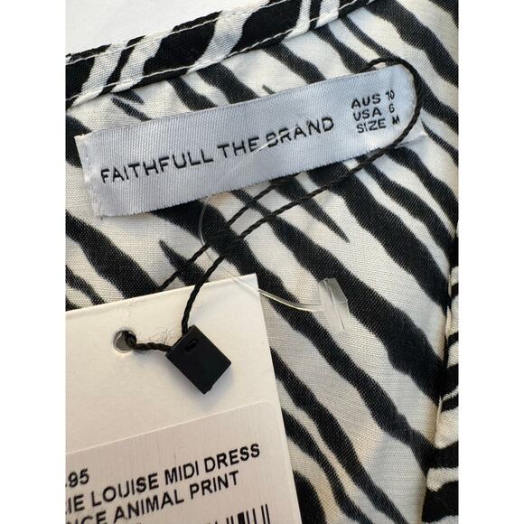 Faithfull The Brand NWT Marie Louise Animal Zebra Print Midi Puff Sleeve Dress - Picture 8 of 12
